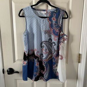 J. Jill Paisley Tank Top Blouse Sz Medium Blue Red